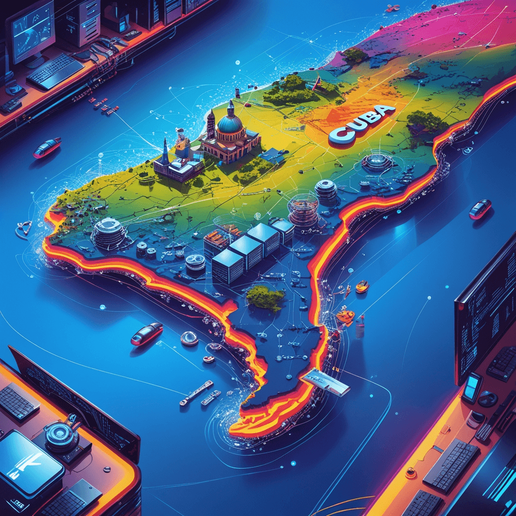 Mapa de Cuba con elementos digitales